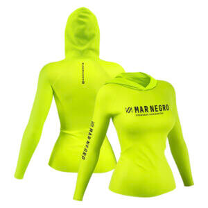 Camiseta Mar Negro X Protection Poliamida Feminina Neon com Capuz – Ref. 49430
