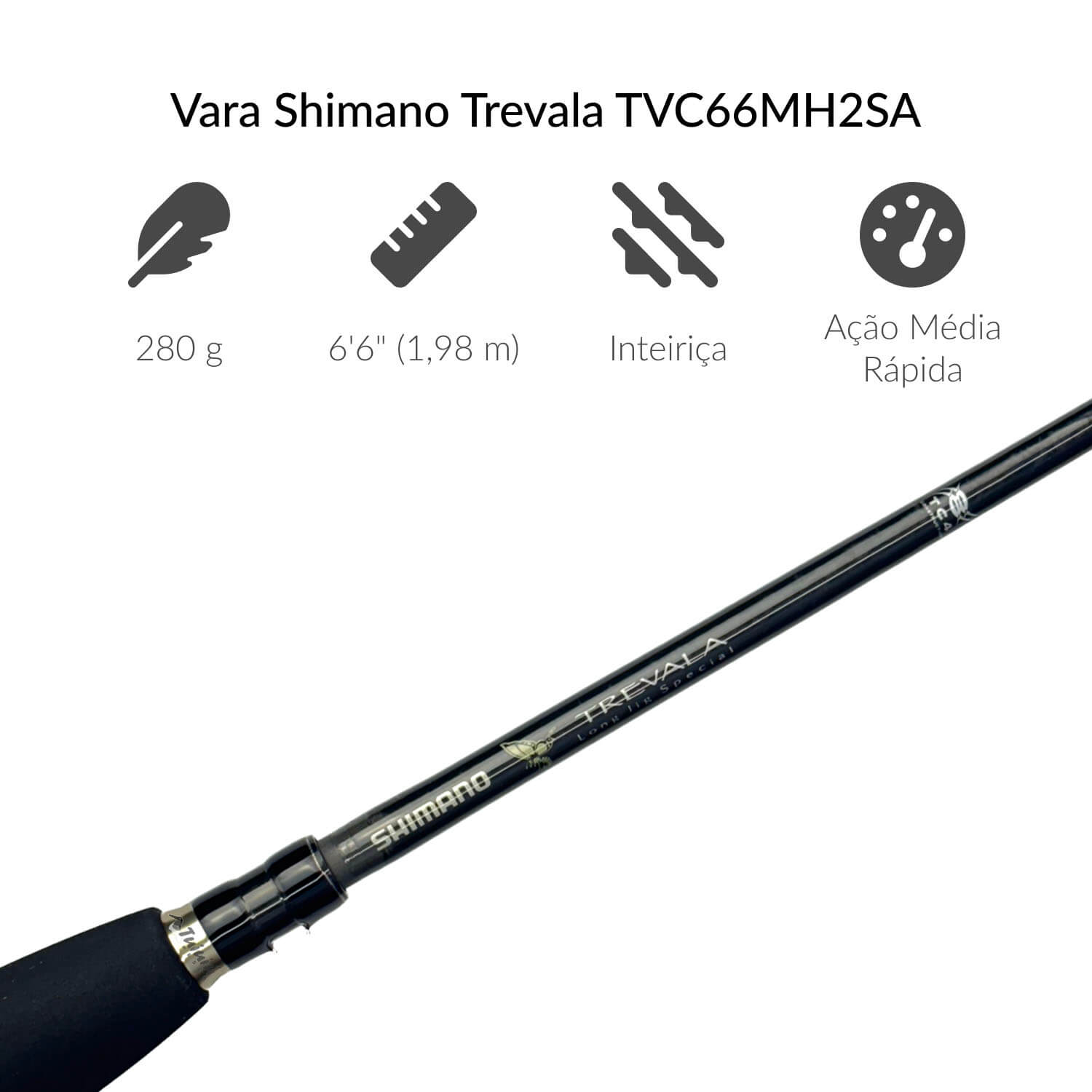 Vara de Pesca para Carretilha Shimano Trevala 100 lbs 6'6" (1,98 m) TVC66MH2SA - 2 partes - Imagem 2