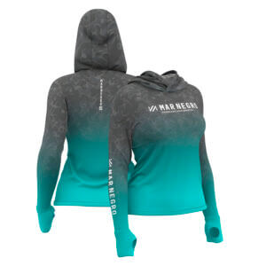 Camiseta Mar Negro Feminina Sublimada com Capuz - Degrade Verde - Referência 49428
